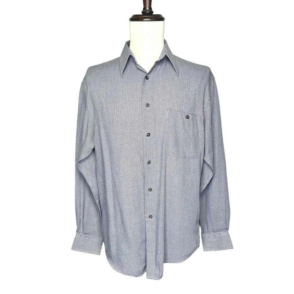 Yves Saint Laurent | Crosshatch Pattern Light Button Up Dress Shirt | Medium - Picture 2 of 13
